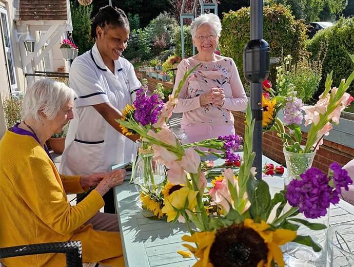flower arranging at Old Alresford Cottage